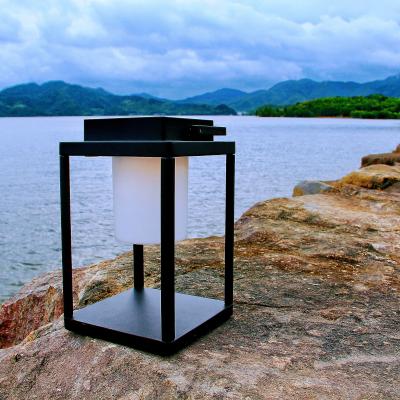 China Outdoor IP54 Matte Black Aluminum Garden USB Charging Led Solar Power Lantern Lamp Decorative Garden for sale