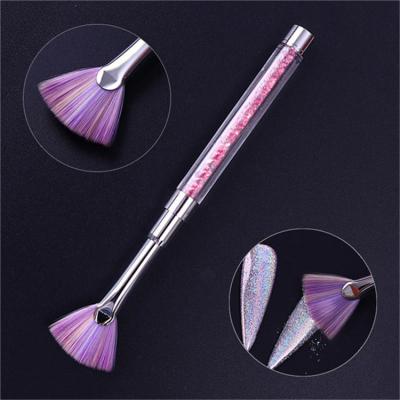 China 1Pcs 3D NAIL Painting Gel Rhinestone Handle Dust Nail Brush Pen Fan Shape Nail Glitter for sale