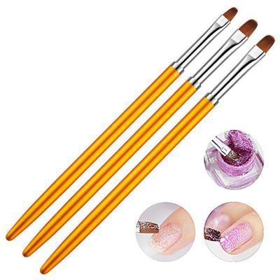 China 3Pcs/set Gold Metal Handle Hair Nail Art Drawing Pen Polish Uv Nylon Gel Nail Art Brush for sale