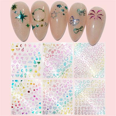 China 3D Colorful Design 3D Slider Flower Bowknot Nail Stickers Geometric Self-adhensive Transfer Stickers For Nails Tips Abstract Wrap for sale