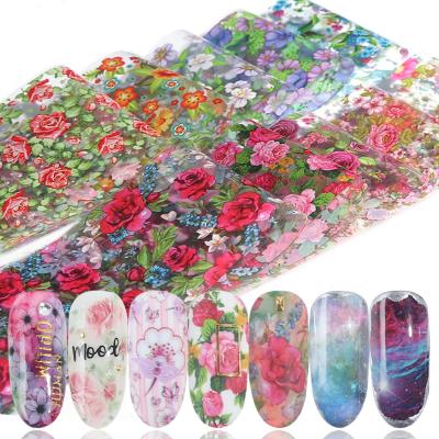 China 10pcs 3D Holographic Nail Foil Starry Summer Flower Transfer Paper Nail Polish Sticker Decals Adhesive Foil 3D Manicure Set for sale