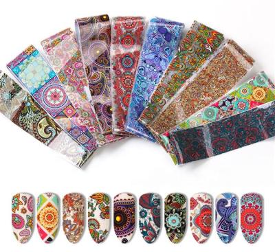 China 10pcs 3D Holographic Foils Set Flower Colorful Nail Foils Set Full Starry Paper Transfer Wraps Manicure Charm Sticker Decal for sale