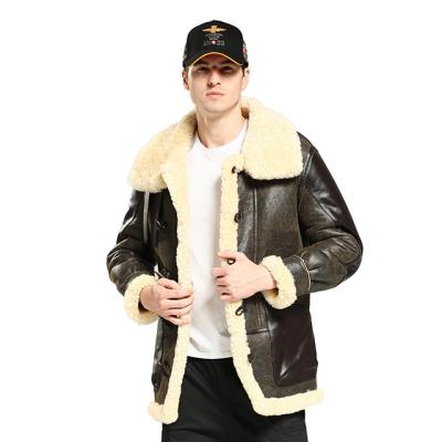 China QUICK DRY Mens Fur Collar Flight Jacket Brown Vintage Lambswool Leather Jacket Thick Warm Winter Parka for sale