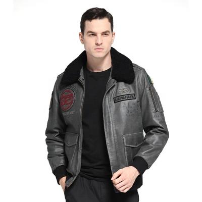 China QUICK DRY Wool jacket sheepskin coat leather jacket Men's fur coat badge A2 bomber jacket for sale