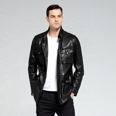 China Waterproof Popular and customizable - High quality black men's real leather jacket for sale