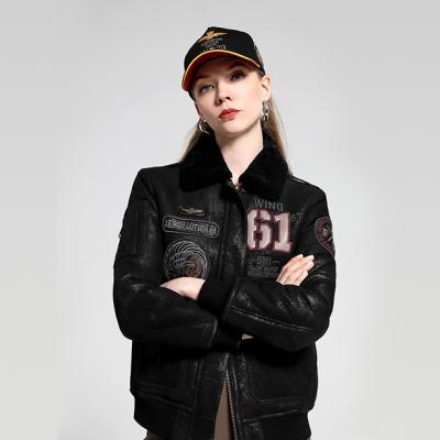 China QUICK DRY Sell well - High quality custom heavy embroidered leather Ladies Jacket Leather bomber jacket for sale