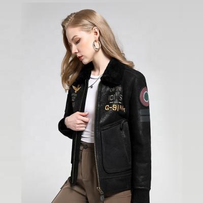 China QUICK DRY 2022 Sell well - High quality custom heavy embroidered leather Ladies Jacket Leather bomber jacket for sale