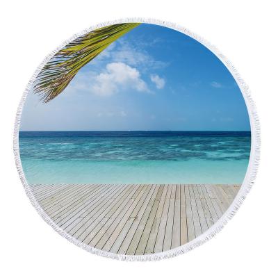 China QUICK DRY Oversized Round Free Circle Blanket Universal Custom Printed Microfiber Beach Sand Towel Beach Towel With Tassels for sale