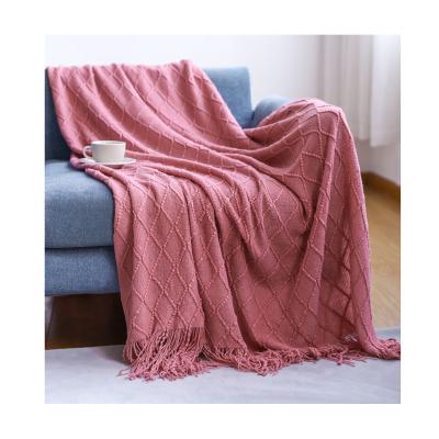 China Decorative Goods Farmhouse Knitted Throw Blankets Bed To Bed Soft Cozy Lightweight Decorative Blankets Knit Blanket With Tassel for sale