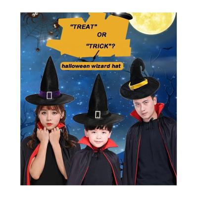 China Cheap Black Magician Hat Costume Decoration Four Seasons Party Velvet Cosplay Halloween Witch Prop Hat for sale