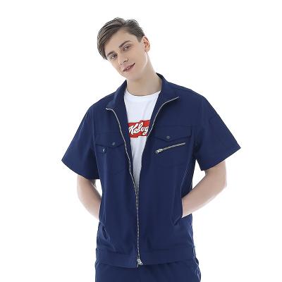 China Anti-Static Custom Design Logo Summer Short Sleeve Construction Polyester Cotton Uniforms Work Clothes for sale