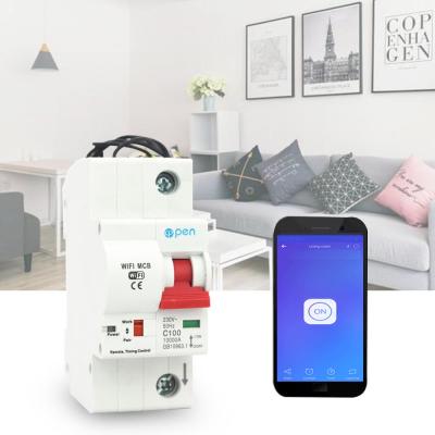 China 1P 100A Amanzon Alexa and Google home with overload short circuit protection C curve wifi mcb remote control circuit breaker 10KA for sale