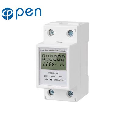 China ABS 2 Modular Din Rail Single Phase 2p Watt Hour Electronic Electric Power Digital Energy Meter for sale