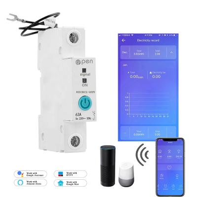 China 1P WiFi Remote Control Monitoring Circuit Breaker Din Rail Switch RDCBC compatible with Amanzon Alexa and Google Home Energy for sale