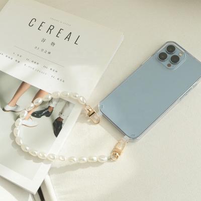 China Custom Fashion Phone Case ABS Pearl Beaded Phone Body Cross Wrist Designs Necklace Strap for sale