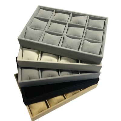 China Fashionable Luxury Factory Custom Jewelry Watch Display Organizer Tray with Gray Velvet Pillow Cushion for sale