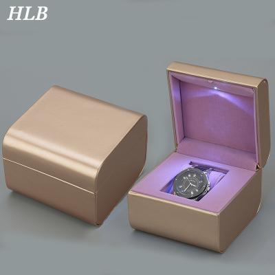 China Fashionable Custom Logo Luxury Quartz Watch Leather Gift Display Packaging Box And Case With LED Light for sale