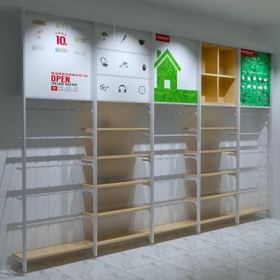 China Single Sided Multilayer Customized Wooden Shop Display Rack Display Wall Shelves Supermarket Shelves for sale