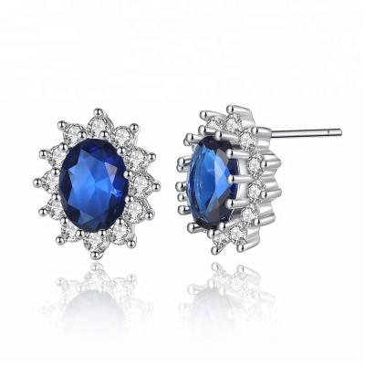 China Earring Stud Micro Pave Set Earring Sapphire Sun Flower Women Earrings Stud for sale