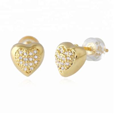 China Stud Earrings Fashion Brass 18k Gold Filled Heart Earrings for sale