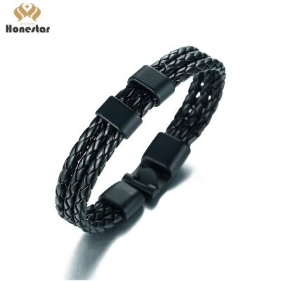 China High Quality Honestar Stainless Steel Handmade Knitted Leather Bracelets With Stainless Steel Buckle for sale