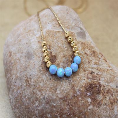 China Light Blue Opal Pearl Round Ball Necklace Necklace 14K Gold Filled Chain, Gemstone Jewelry for sale