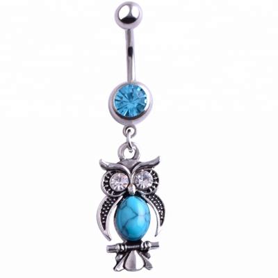 China Blue Belly Ring Sea Style Turquoise Owl Navel Belly Ring for sale