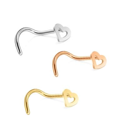 China Wholesale FASHIONABLE Hollow Heart L Shape Nostril Nose Piercing Ring Body Jewelry for sale