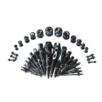 China Punk Marble 36pcs Ear Gauge Taper Tunnel Plug Expander Stretching Kit Sets Piercing for sale