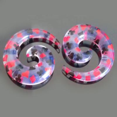 China Ear Spiral Taper Fashion Poker Printed Acrylic Spiral Ear Measurements Plugs for sale