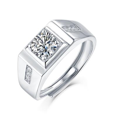 China TRENDY Blues Wholesale New Design Bling Iced Out 925 1 Ct Moissanite Adjustable Silver Men Ring for sale