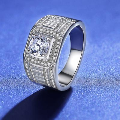 China Mens Ring For High Quality Jewelry Blue RTS Hip Hop Style 925 Sterling Silver 1 Caret Moissanite Mens Ring for sale