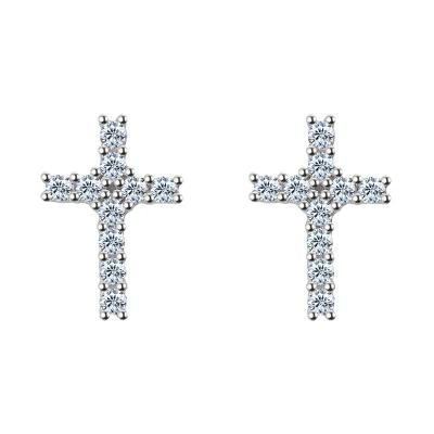 China Hiphop Blues RTS Hip Hop Iced Out Moissanite 925 Sterling Silver Diamond Cross Earrings For Men for sale