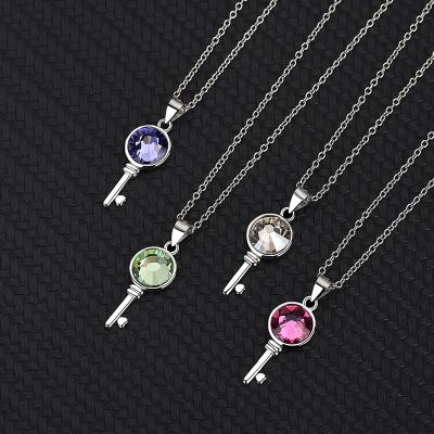 China Hot Sale Environmentally Friendly Blues 925 Sterling Silver Women's Crystal Key Pendant Necklace For Fashion Jewelry for sale