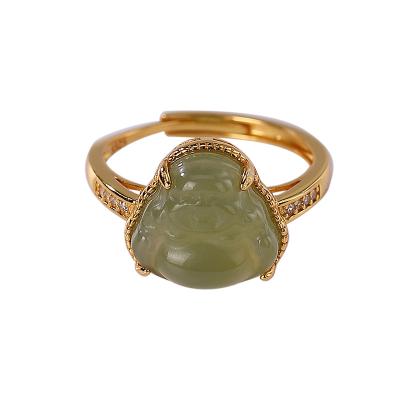 China RTS Blues Religious Vintage Style 925 Sterling Silver Hetian Jade Laughing Buddha Ring For Women Jewelry for sale