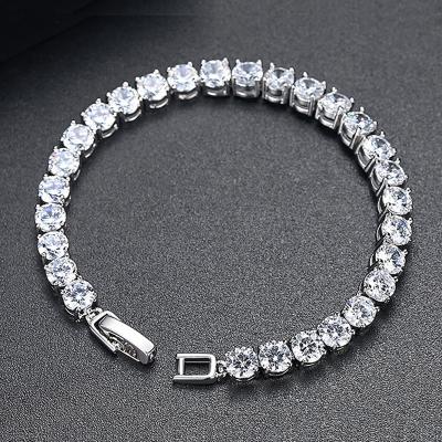 China Real Tennis Hiphop Blues RTS 16cm 17cm 18cm 19cm Zircon Chain Bracelet 2mm Round White Gold For Women for sale