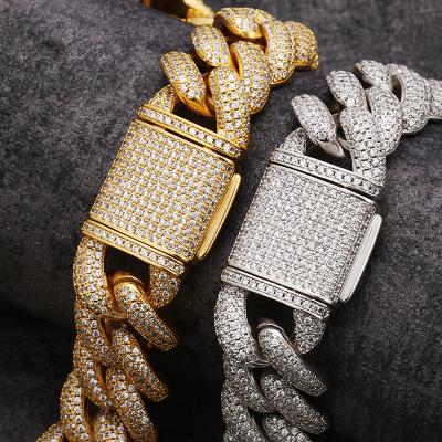 China Hiphop Blues RTS Hiphop 20mm Box Clasp Sterling Silver 4 Row Diamond Men Necklace For Jewelry Sets Necklace for sale