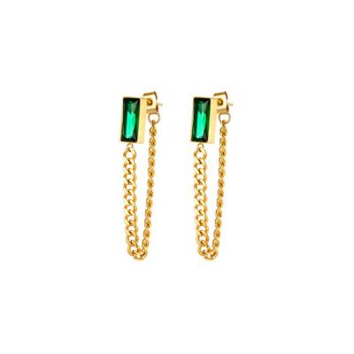 China Wholesale Bling Green Crystal Stainless Steel Tassel Earring OEM Diamond Square Blue Stud Earrings Long For Women Celebrity Jewelry for sale