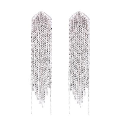 China Long Blues RTS Style Environmental Friendly Rhinestone Shiny Long Geometric Tassel Earrings For Party Ladies Jewelry for sale