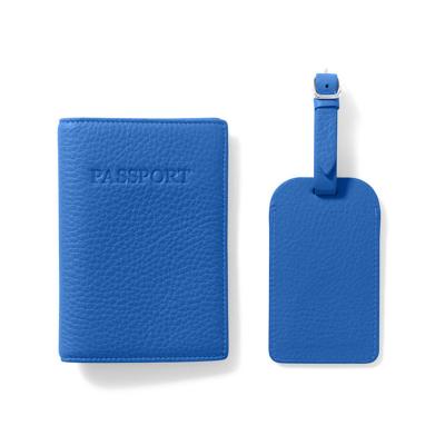 China Fashion Unique Design Family Passport Holder Leather Travel and Luggage Tag Set Blue Color for sale