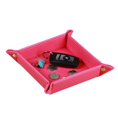 China Viable Factory Leather Handmade Tray PU Tray Jewelry Display Storage Tray Rose Red Color for sale