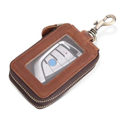 China Unique Fashion Design Vintage Key Pocket Zipper Genuine Leather Car Key Case Dual for sale