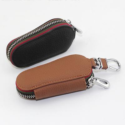 China Fashion Factory Wholesale Genuine Leather Car Key Case Zipper Key Holder Pouch Accept RFID Blocking for sale