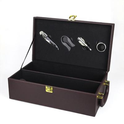 China Shenzhen Manufacturers Durable Leather Hard Wine Rack 2 Bottles Luxury Wine Case With Handle for sale