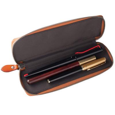 China Schools & 2020 Fashion Design Offices Genuine Leather Pen Case Pouch Pencil Case Bag With Zipper for sale