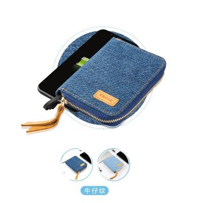 China Fashion Fashion Design Women Travel Zipper Wallet with Power Bank PU Leather or Denim Material for sale