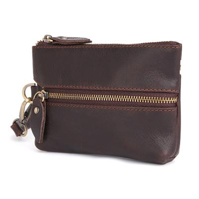 China Custom Fashion Design Unique Vintage Zipper Coin Wallet Genuine Leather Genuine Leather Double Purse With Bank Sort Box for sale