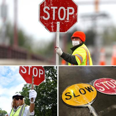 China Customized Construction Zone / Reflective Handheld Stop Warning Slow Sign With Custom Handheld Grip Octagon Stop Pare Alto Sign Price for sale