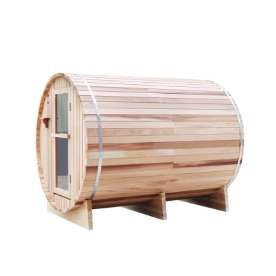 China 2021 Traditional Hot Canadian Red Outdoor Sauna Room 1800*2400 Mm Cedar Barrel Sauna 4-6 Person Sauna Room With Dry Porch Steam Sauna Room for sale