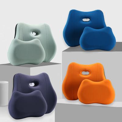 China 2022 Low Luxury OEM Own LOGO Coccyx Orthopedic Comfort Memory Foam Back Seat Lumbar Support Cushion And Headrest Pillow Sets For Chair for sale